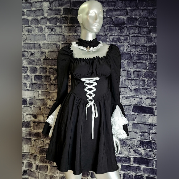 NWT! Cottage Witch Goth Lace Bell Sleeve Peasant Dress ~ by Dark In Love - Picture 3 of 12